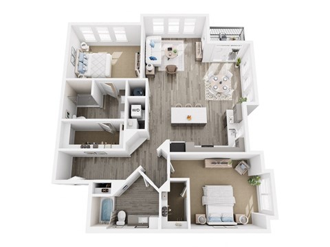 Floor plan for 2 beds, 2 baths, 1382 sqft